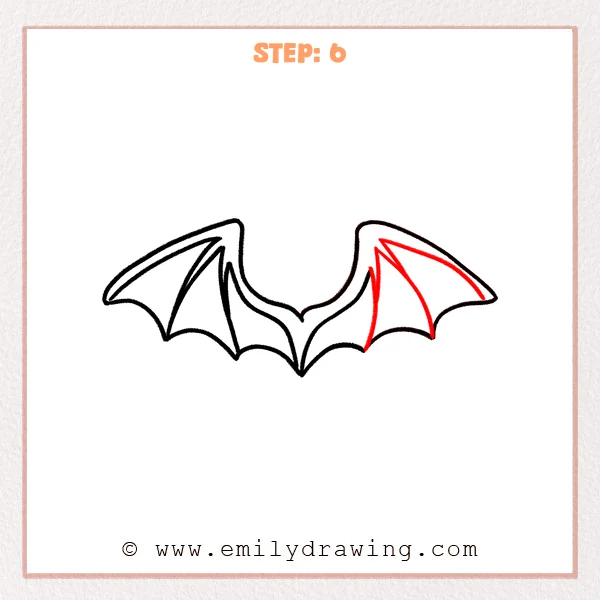 how to draw a dragon wings - Dragon wings drawing with the right wing now detailed by inner wing bones and a short inner curve along the top edge.